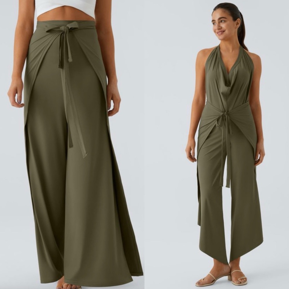 NWT HALARA High Waisted Tie Front Hem Palazzo Wide Leg Flowy Casual Pants. XL
